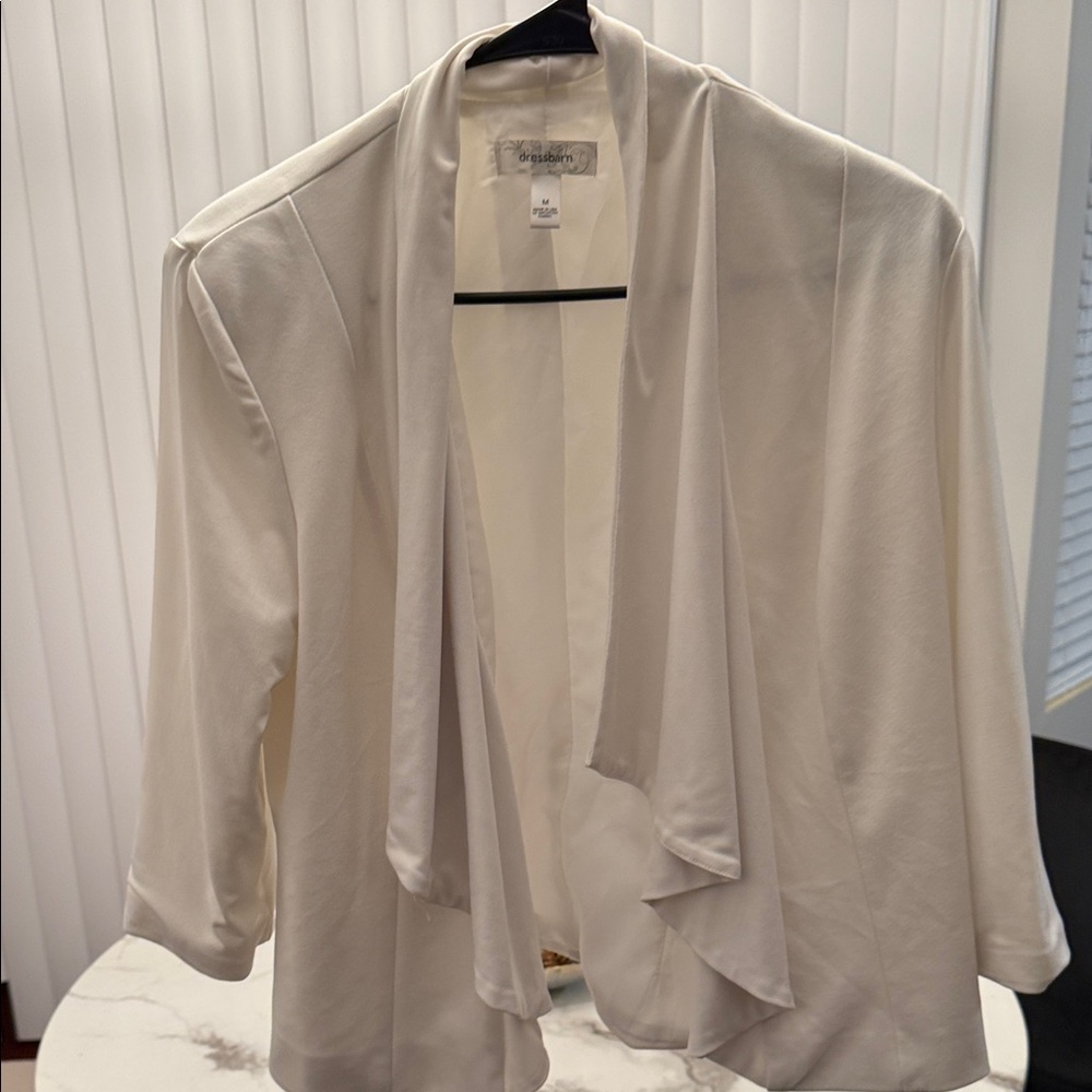 Dressbarn Cream Open Front Blazer